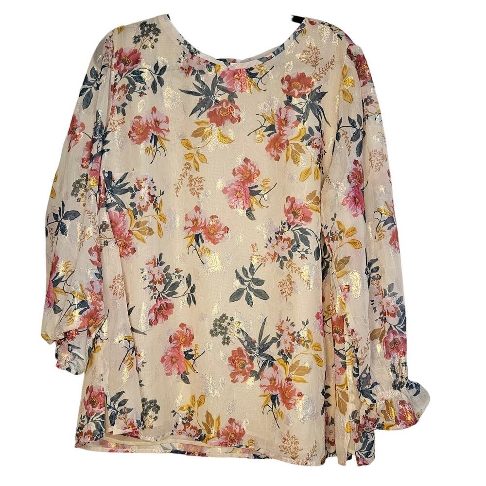 LOFT Ann Taylor Plus Lined Floral metallic blouse size 20 Plus